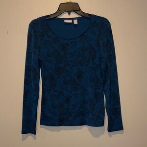 Chico's Blue and Black Paisley Long Sleeve Top